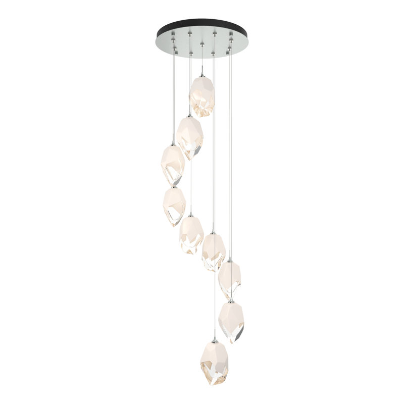 Luminaire suspendu à motif géométrique Chrysalis, H 80 po x l 20,5 po x P 20,5 po, Blanc, Platine rétro