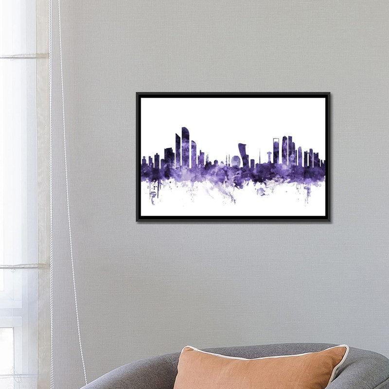 " Abu Dhabi, UAE Skyline " by Michael Tompsett, Black Framed Canvas, 18" H x 26" W x 1.5" D, No Mat