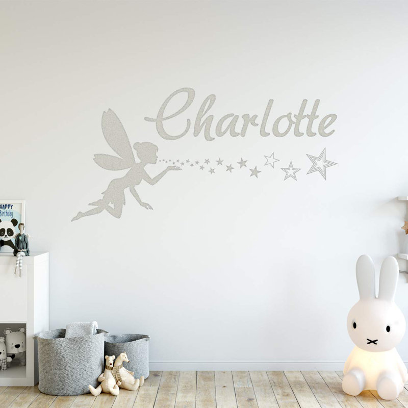 Décalcomanie murale personnalisable nom personnalisé fée, Argent, H 11 po x l 22 po