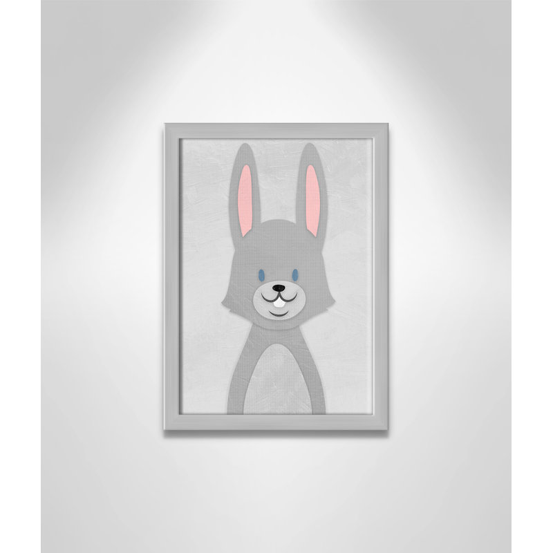 Art de lapin joyeux, H 14 po x l 10 po x P 1,18 po, Encadré de boîte argent