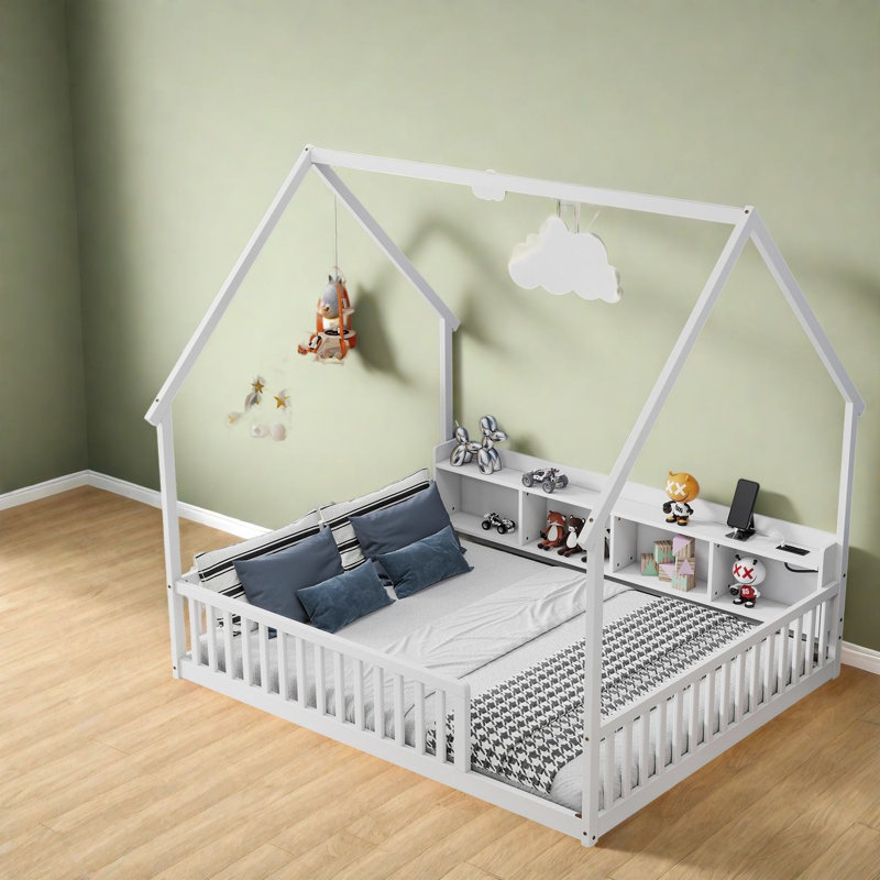 Lits avec rangement, lit double en bois, chambre pour enfants de ferme