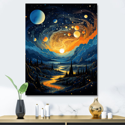 Bleu et orange, planète cosmique Constellations I - art mural de la planète espace