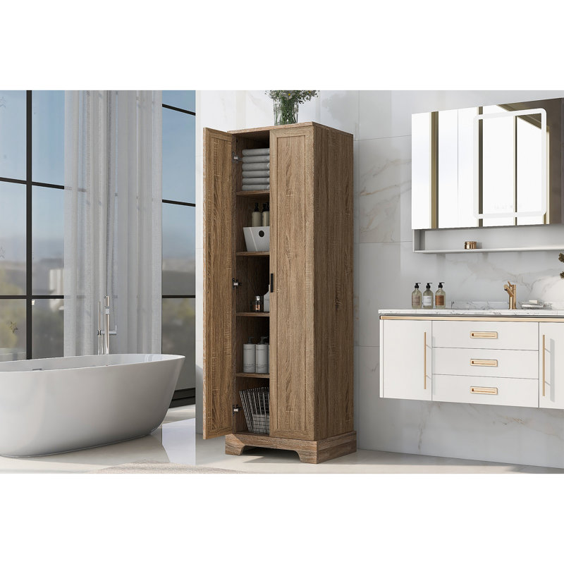Storage Cabinet With Two Doors For Bathroom, Office, Adjustable Shelf, MDF Board, Brun
