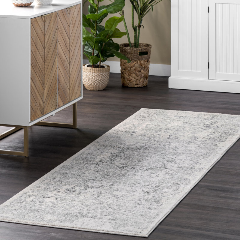 Almirka Medallion Runner Rug for Living Room Bedroom Dining Room Entryway Hallway Kitchen, Ivory/Grey, Runner 2'6" x 14'