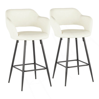 Margarite Contemporary Counter Stool In Black Metal And Cream Faux Leather By Lumisource - Set Of 2