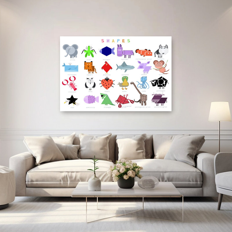 «Geometric Animal Fun», art mural contemporain géométrique coloré, 40" H x 60" W
