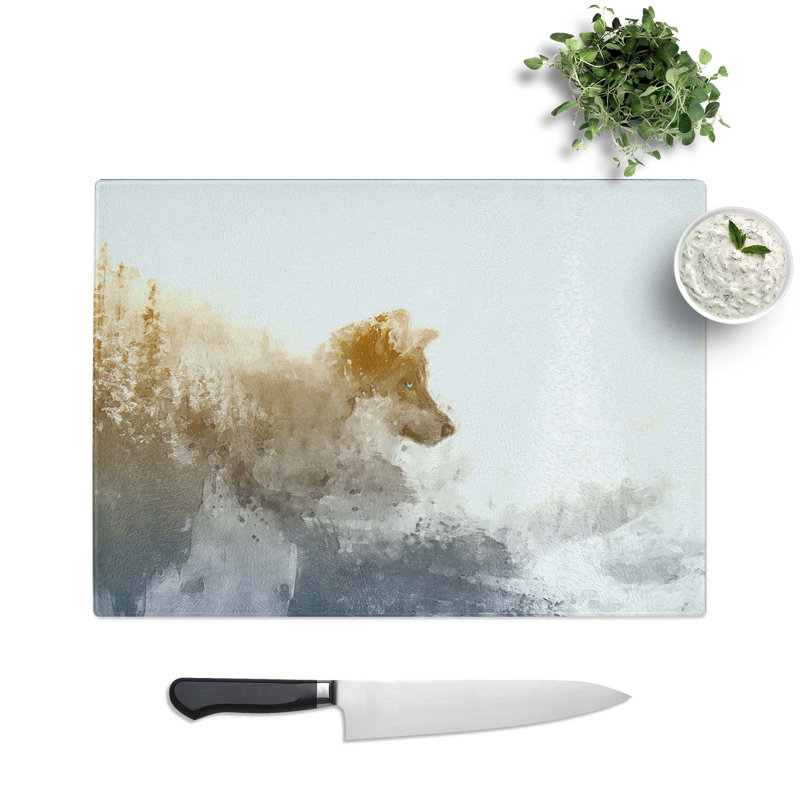 Tempered Glass Wolf in the Wilderness in Abstract Chopping Board, 39 cm W x 28.5 cm L
