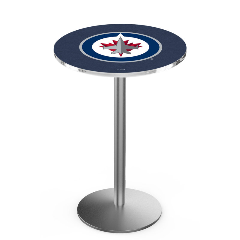 NHL Round Metal Base Dining Table, Stainless Steel, Winnipeg Jets