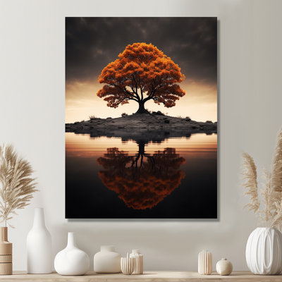 Autumn Wisdom Tree In The Middle Of The Lake - Tree Oak Wall Art
