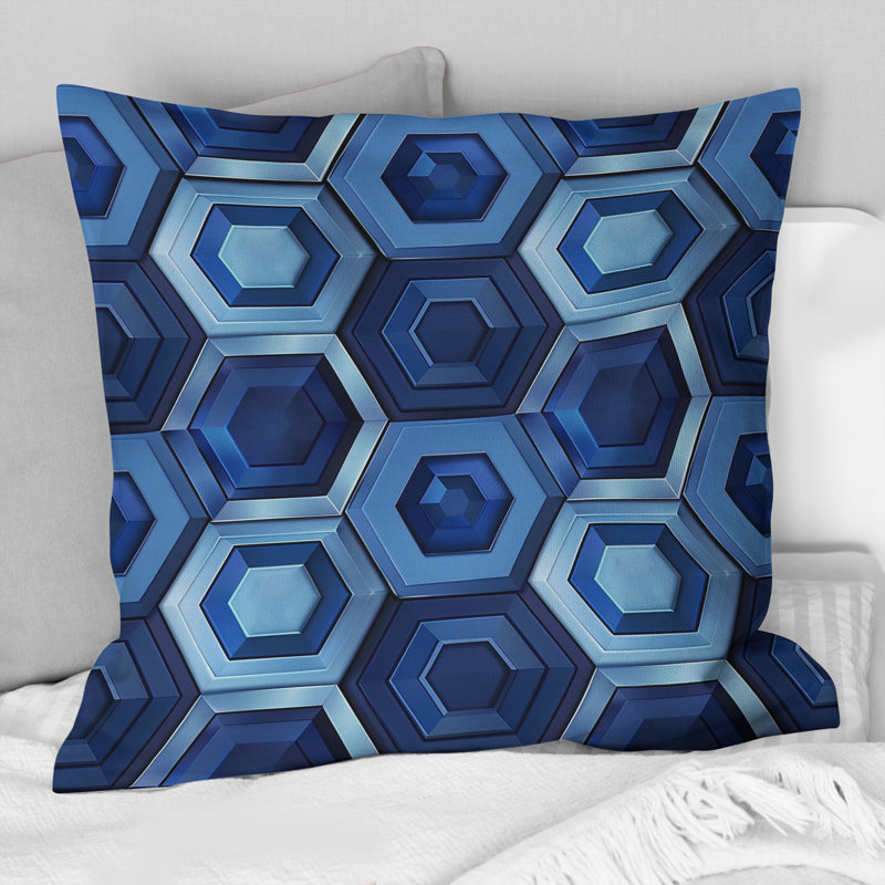 Imprimé hexagonal bleu et blanc II - Coussin moderne, H 16 po x l 16 po