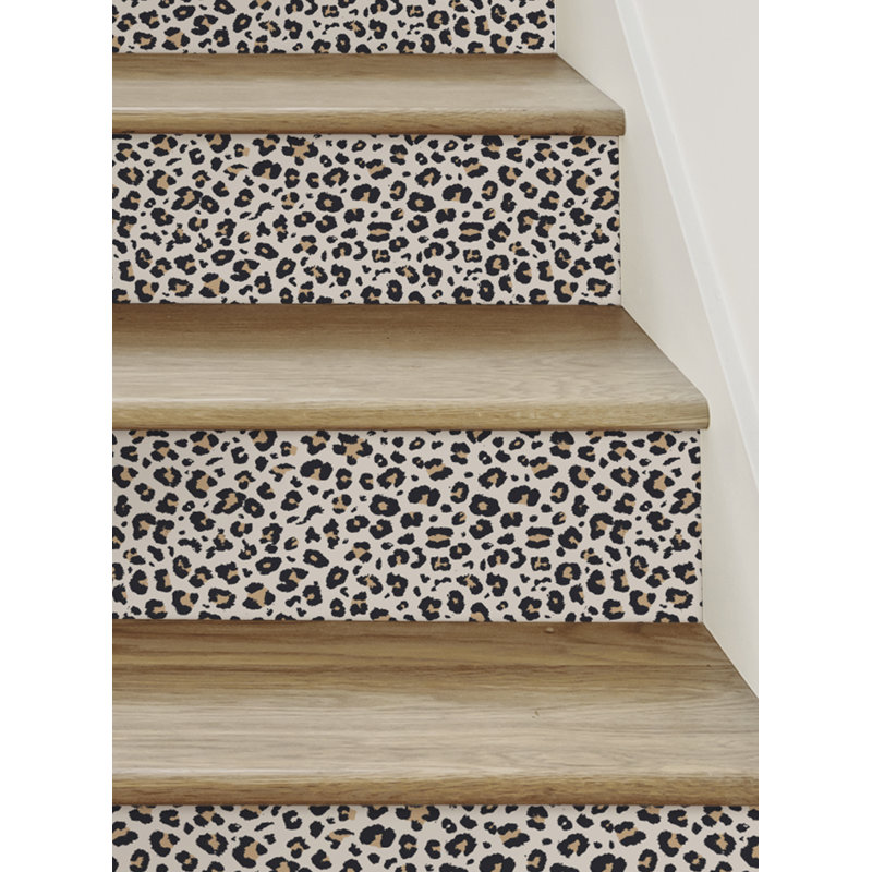 Bandes d'escalier à imprimé animal léopard, H 6 po x l 48 po, Noir