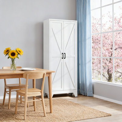 White Steel Four-Layer Storage Cabinet, 75-Inch High With Doors, Adjustable Shelves, Suitable For Multiple Scenarios.