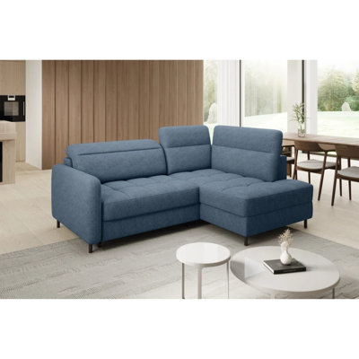 Barea 3 Seater Storage Sleeper Chaise Sofa - Soft Blue