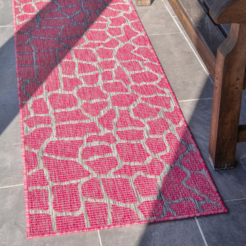 Tapis intérieur / extérieur rose / gris à motif animalier Murphey, Tapis de couloir 2 pi x 8 pi