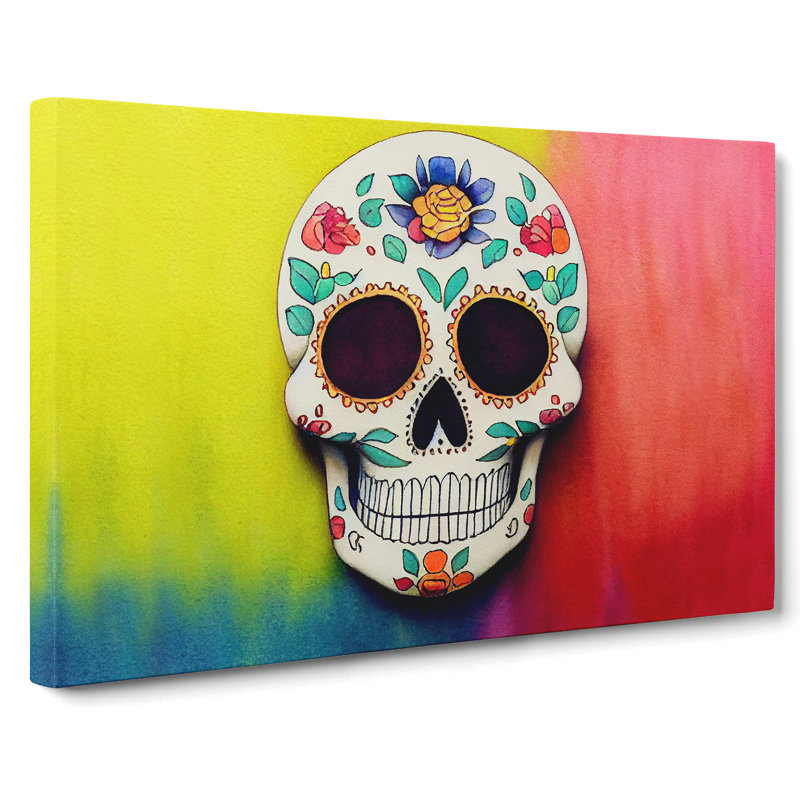 A Decorated Floral Sugar Skull - Wrapped Canvas, 50cm H x 76cm W x 3cm D