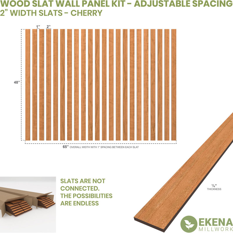 Adjustable Wood Slat Wall Panel Kit, Cherry, 4"W x 94"H x 0.25"T