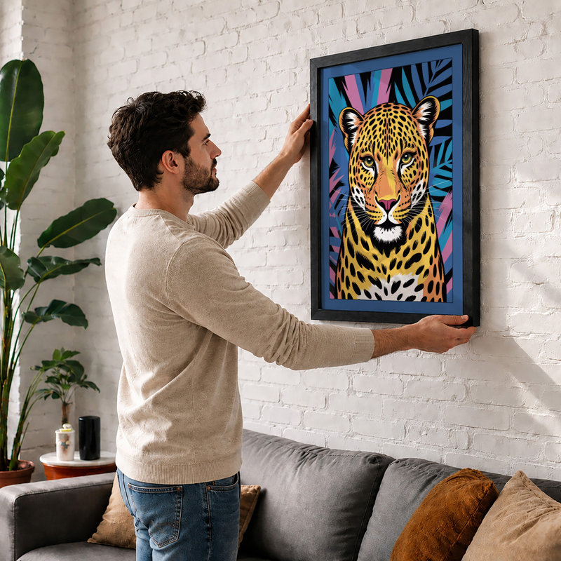 Bold Leopard Pop Art - Framed Print, A1 - 84.1 x 59.4 cm, Oak