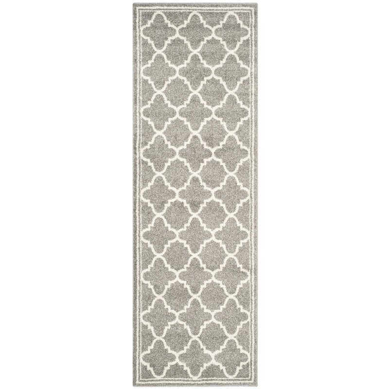 Tapis géométrique Ammundsen, Tapis de couloir 2 pi 3 po x 11 pi, Gris foncé / beige