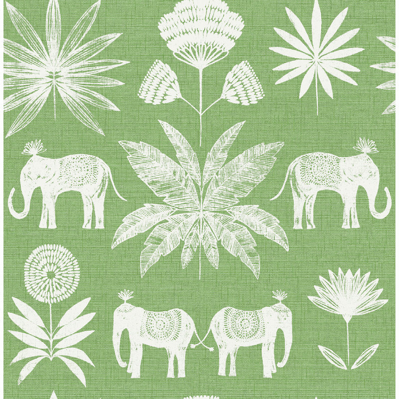 Maravilla Tropical Elephant Luxury Wallpaper, Green