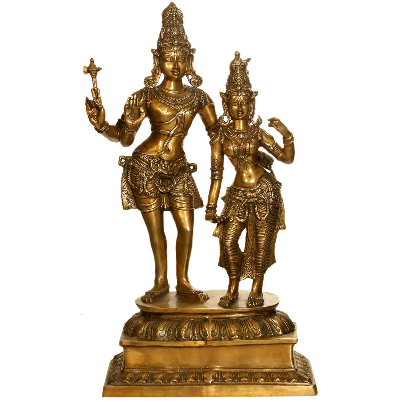 Grande statue en laiton 36 "Shiva & Parvati | Couple debout" Uma-Maheshvara "fait à la main | Idole de style Chola