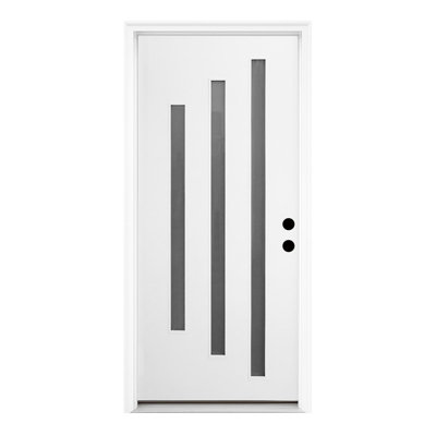 36 po x 80 po 3 portes avant droite en fibre de verre noir givré avec seuil et charnières