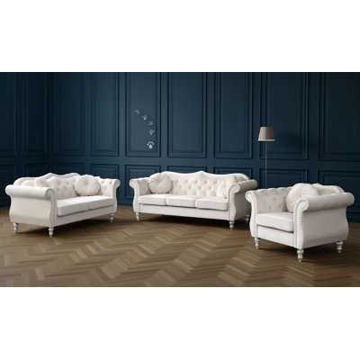 Geneva Velvet Fabric 3pc Living Room Set