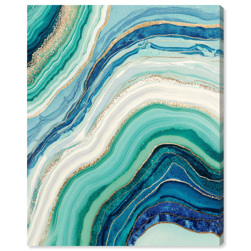 «Blue Green Abstract Agate I», art abstrait bleu sarcelle par , Toile tendue, H 20 po x l 16 po