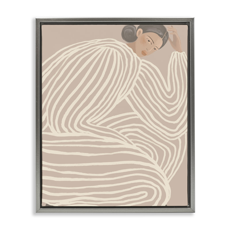 Cadre flottant minimaliste Lady in Stripes, design par Anna Lischenko, Cadre flottant gris lustré, H 31 po x l 25 po