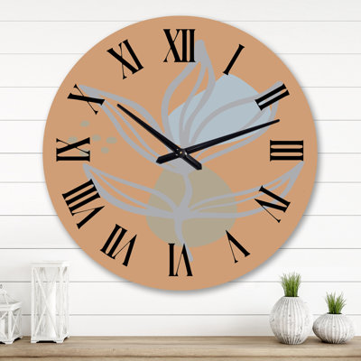 Très grande horloge murale à motif floral minimaliste brun III