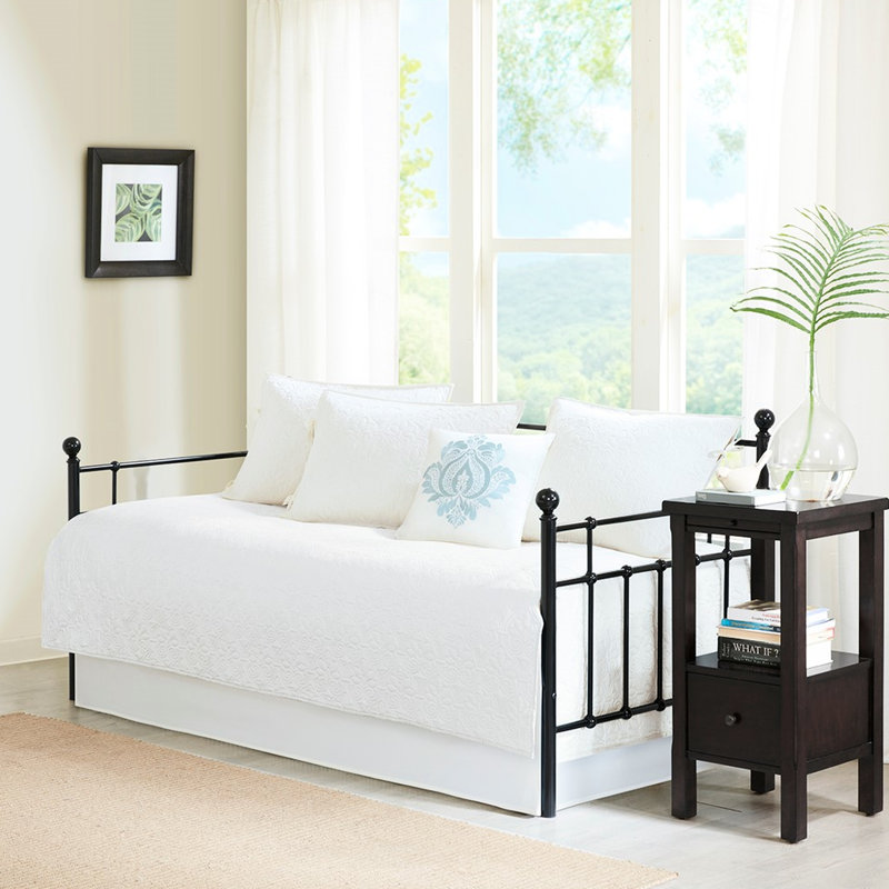 Housse de 6 lits de jour en blanc, pour matelas simple, rembourrage en coton, housse incluse, 3 taies décoratives, coussin décoratif, facile à laver à la machine avec lavable à l'eau de 17 pouces