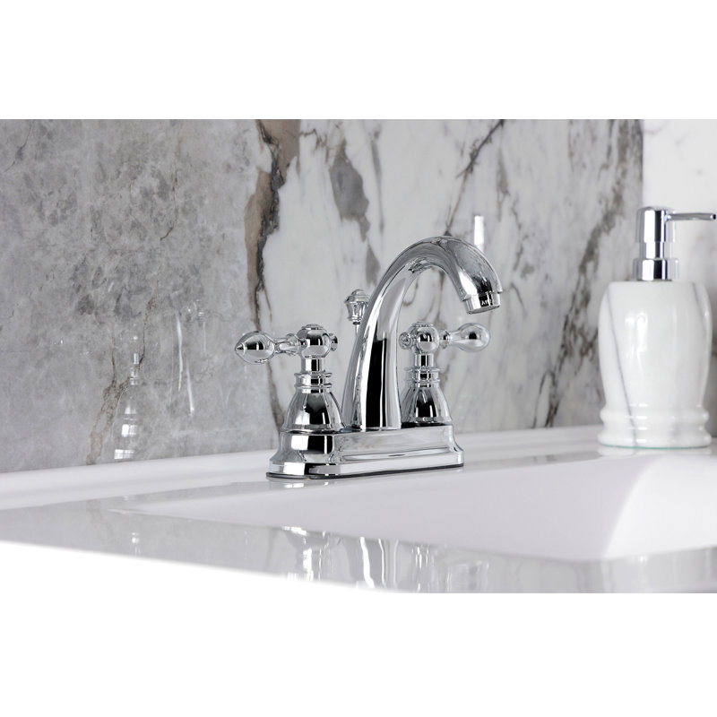Robinet de salle de bain central à 4 poignées à 3 trous à fixation sur le comptoir avec laiton escamotable Kingston