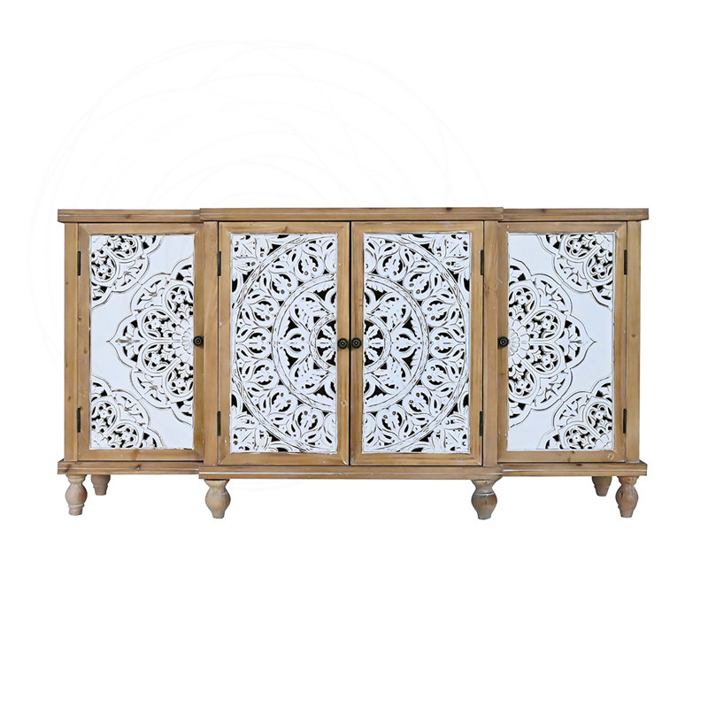 Armoire d'appoint à 4 portes sculptées en creux avec tablettes réglables