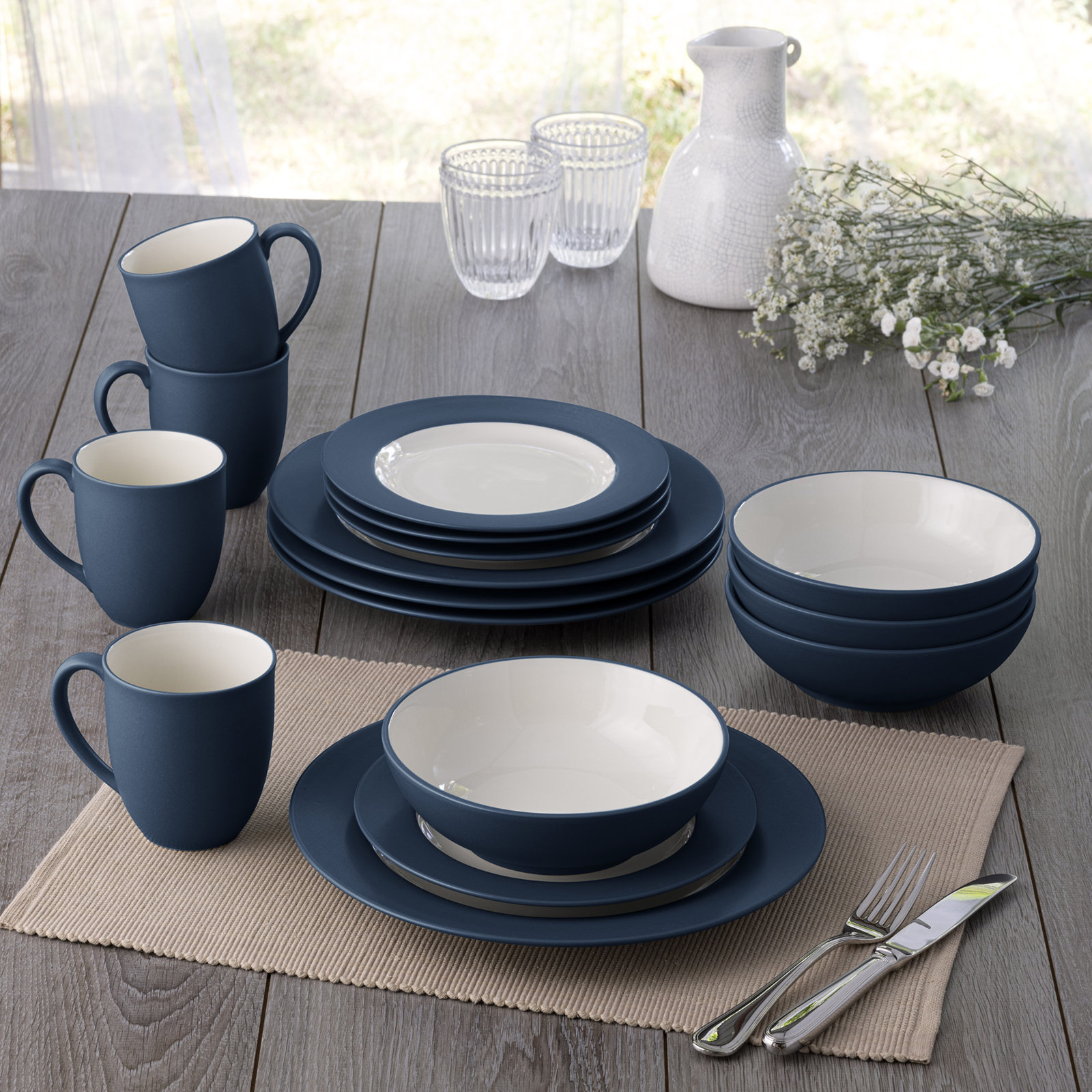 Colorwave Stoneware Dinnerware Set - Service for 4, Blue