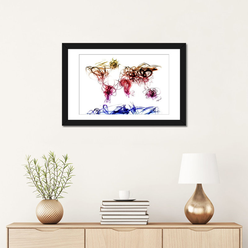 « world map light writing » par michael tompsett, impression sur toile, H 16 po x l 24 po x P 1 po, Papier d'art encadré noir