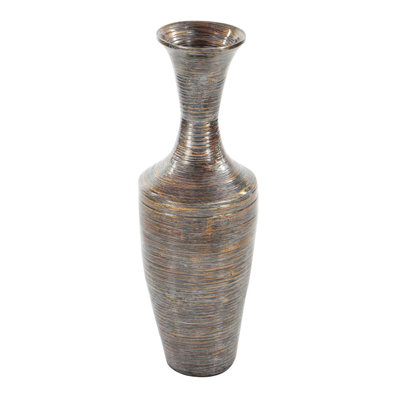 Dark Brown Bamboo Wood Tall Floor Decorative Vase with Lacquer
