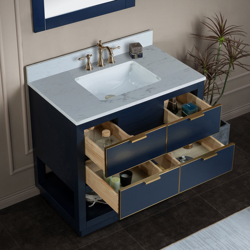 42"x21"x33" Solid Wood Bath Vanities, Navy Blue, Gold