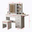 Bureau de coiffeuse Fashion avec miroir et lumières pour le maquillage avec tablettes ouvertes et chaise, miroir de coiffeuse