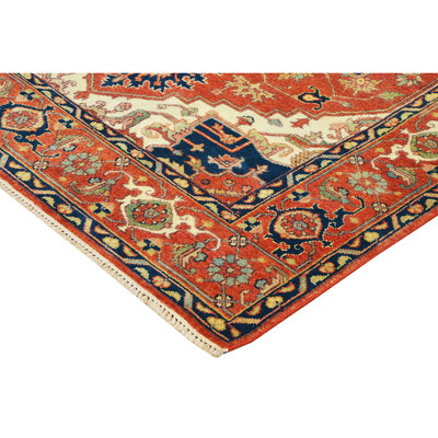 Tapis rouille / beige / bleu noué à la main de haute qualité
