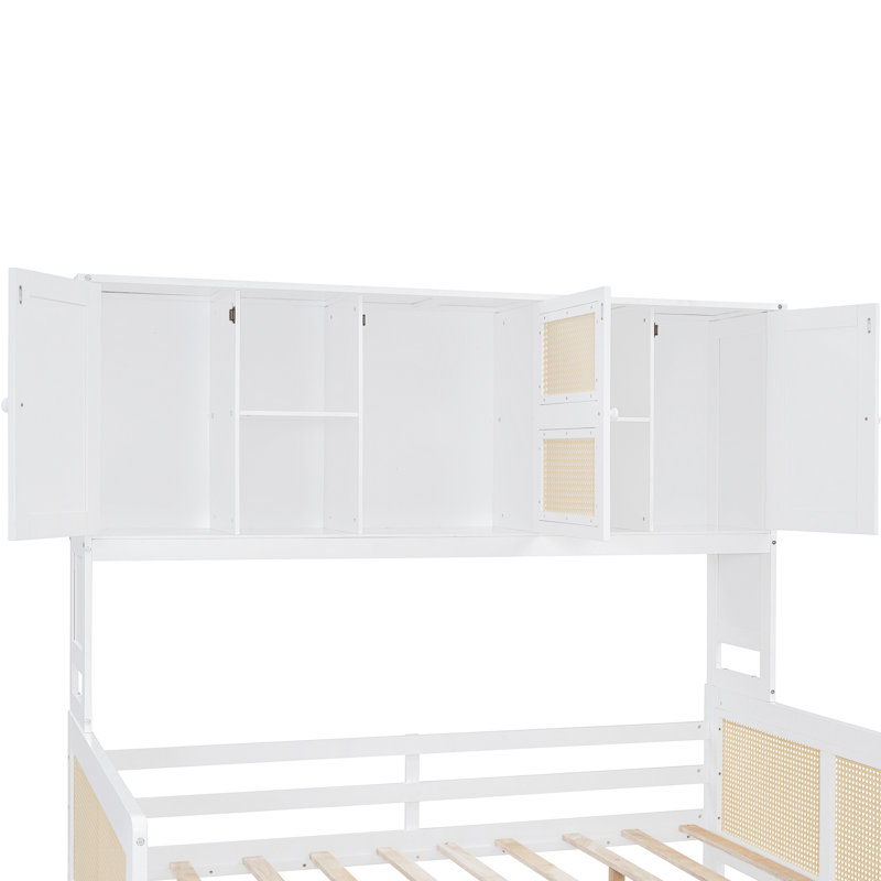 Modern Daybed With Twin Trundle And Cabinet Shelf, White Charming Practical Space Saving, White