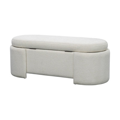 Fully Upholstered Oval Storage Bench With Soft-Close Lid, Ivory