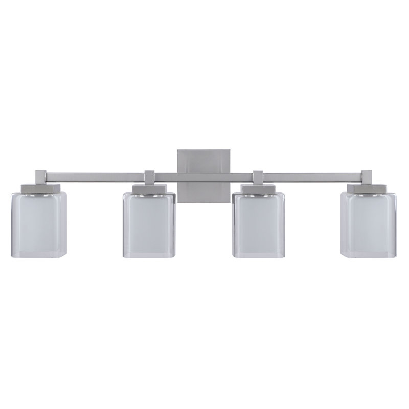 32-inch Satin Nickel 4-Light Vanity Fixture with Clear Glass Shades