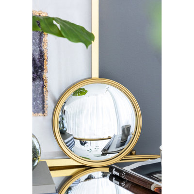 11" Convex Gold Mirror For Bedroom Vanity - Wood & Metal Rimmed Hallway