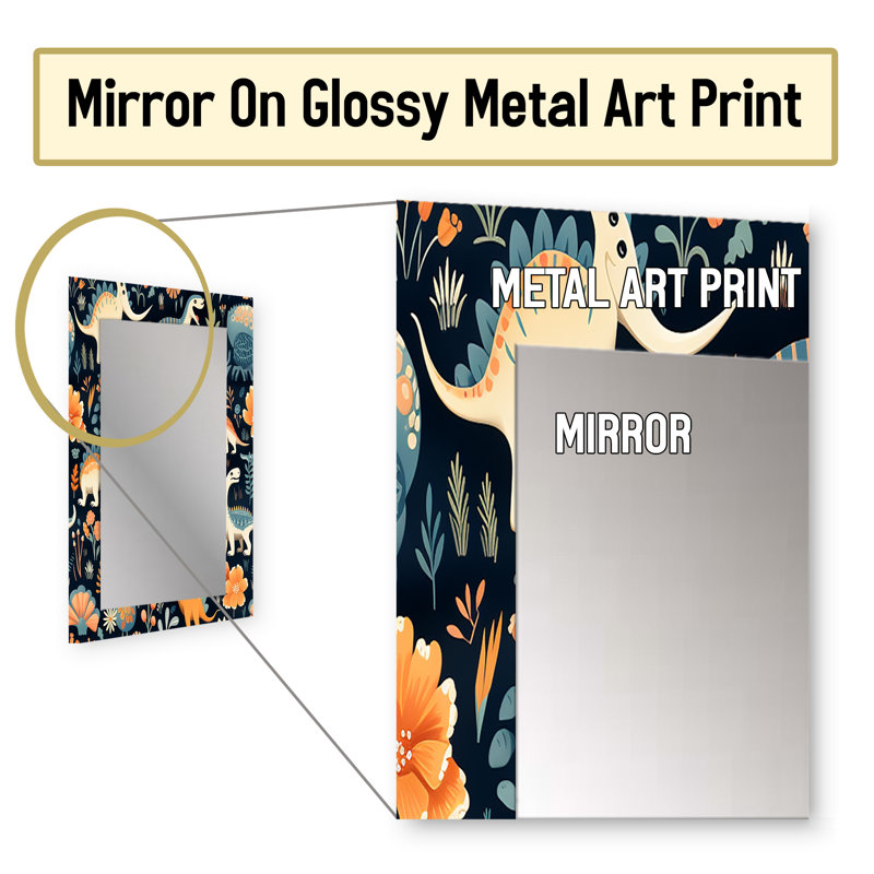 Brynisha Dinosaurs Roar - miroir décoratif imprimé animal, miroir mural décontracté, impression d'art en métal, 32 po x 24 po