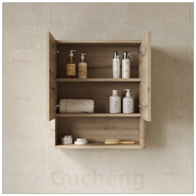 Armoire de salle de bain murale avec portes, tablette et compartiment de rangement ouvert pour une utilisation efficace de l'espace dans les salles de bain, les cuisines et les salles de lavage