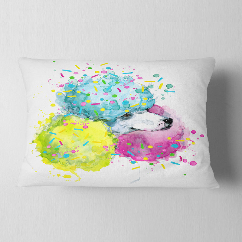 Mignon chien blanc avec des sphères colorées - Coussin décoratif imprimé animal