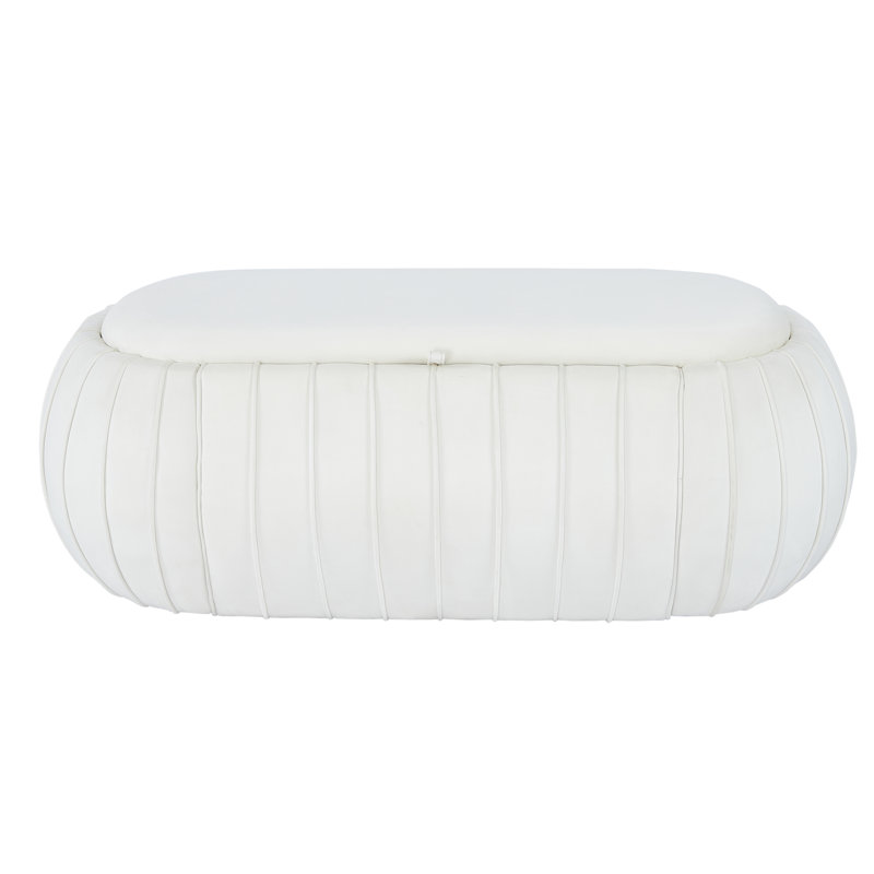 Banc de rangement rembourré en velours Laxmy, Blanc