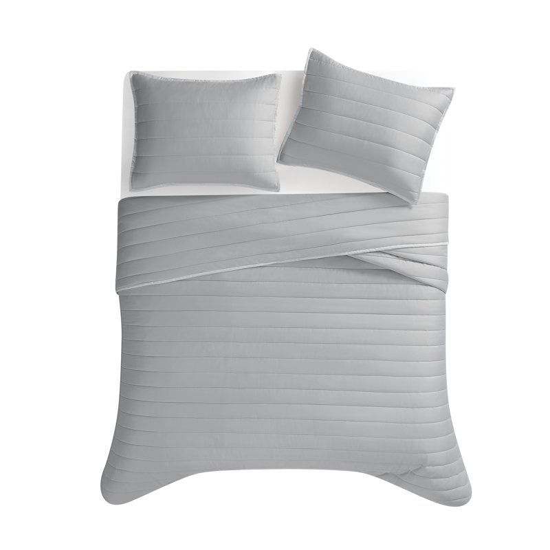 Gray Cotton Sateen King Quilt Set with Shams