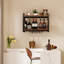 Support à vin mural, porte-bouteilles l 23,62 po et porte-verres rétro en bois-métal, rangement pour présentoir de bouteilles de vin pour la cuisine, la salle à manger et le bar à la maison-341815349