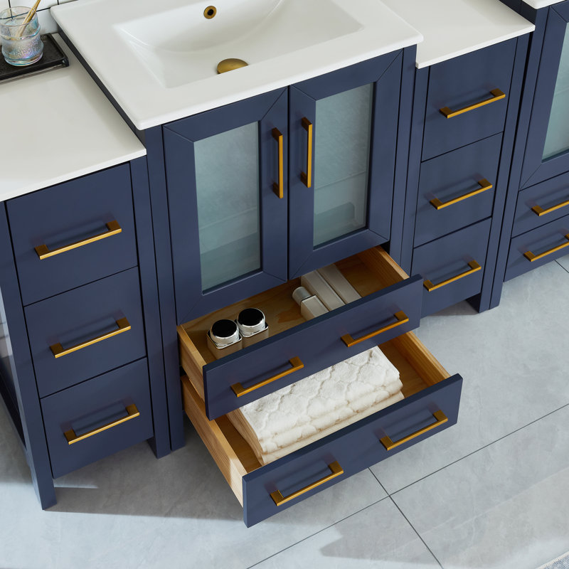  Framed 84" Double Bathroom Vanity Set, Blue