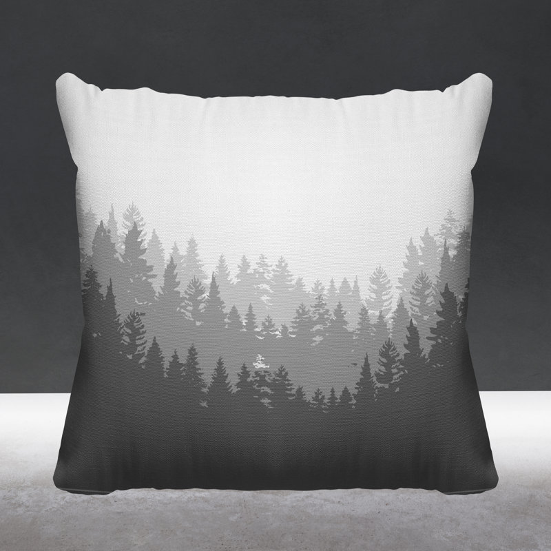 Coussin intérieur / extérieur Pine Trees Cabin, 15 po x 15 po, gris, Carré